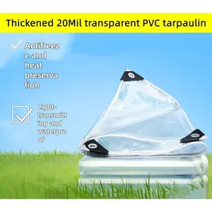 118.11in*118.11in 20 Mil Transparent PVC Tarpaulin – UV-Resistant Clear Vinyl Sheet with Reinforced Corners and Metal Grommets for Plant Greenhouse and Balcony Protection