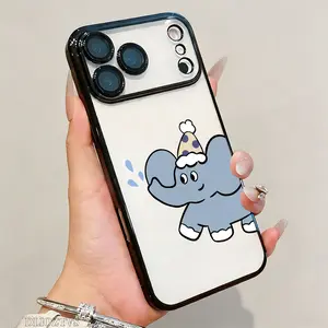Cute Little Elephant Wearing a Hat Pattern Phone Case For iPhone 17 Pro Max 16 15 Plus 14 13 12 11 Air Electroplated Shockproof Protection Cellphone Cover