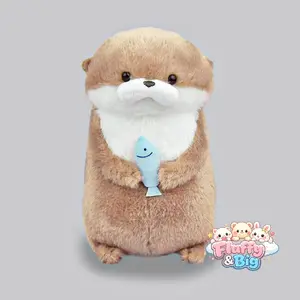FLUFFY&BIG BABY OTTERLOT KEYCHAIN STRESS PLUSH holding Fish