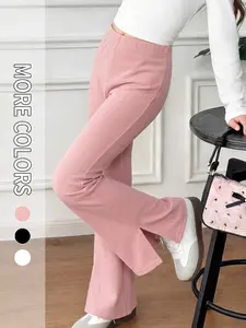 Girls Knit Flare Pants High Waist Bell Bottom Trousers with Side Slit Hem Casual Street and School Outfit