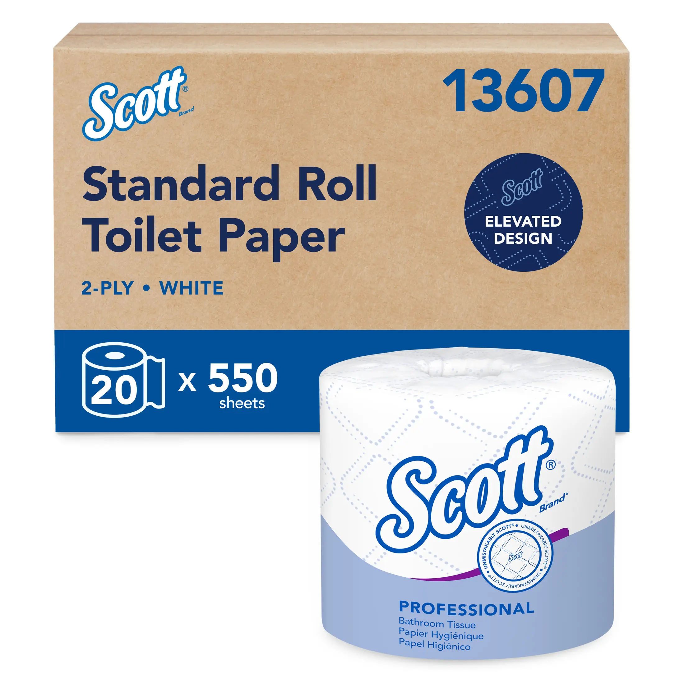 Scott Professional 13607 Toilet Paper For Storage Space Saving 2-Ply Standard Bulk 20 Rolls 550 Sheets White Pack
