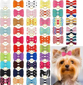 "Yxiang 100PCS Cute Pet Grooming Accessories - Colored Polka Dot Hair Bows with Rubber Bands for Small Dogs and Puppies like Yorkies - 50 Pairs "