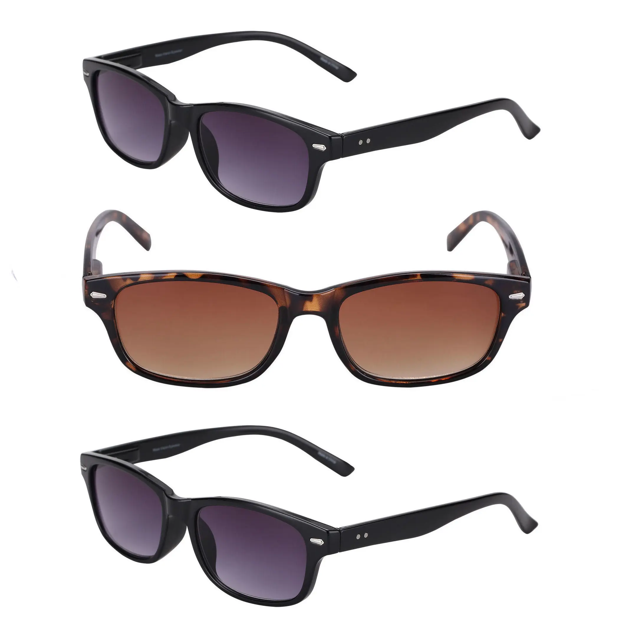 The Intellect Reading Sunglasses - 3 Pair Full Lens Readers with Spring Hinges & UV400 Protection - No Bifocal Needed - Comfortable & Versatile for Outdoor & Indoor Use