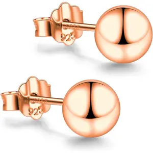 Rose Gold Plated Sterling Silver Ball Stud Earrings 3mm-10mm Options, Simple Polished Ball Studs Hypoallergenic Jewelry