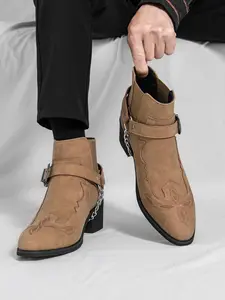 Men's Fashionable Chain Design Boots, Casual Comfortable Western Boots for Daily Wear, Fashion All-match Boots for Party, Daily Clothing Decor, Walking Shoes