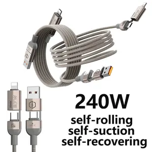 Magnetic Storage Design 240W 4-in-1 USB-C Fast Charger Set 3.3FT Data Sync Cable For Phones Tablets and Computers Fast Charging Adapter