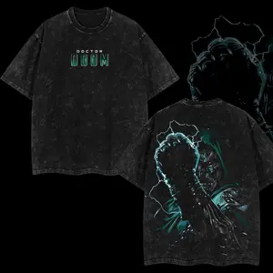 Dr.Doom Comic MCU Edition Double Printed Oversize Lightweight Acid Washed Tee TV Series Graphic Design Top Cotton Streetwear Comic Superheroes T-Shirt Clothes Menswear Womenswear