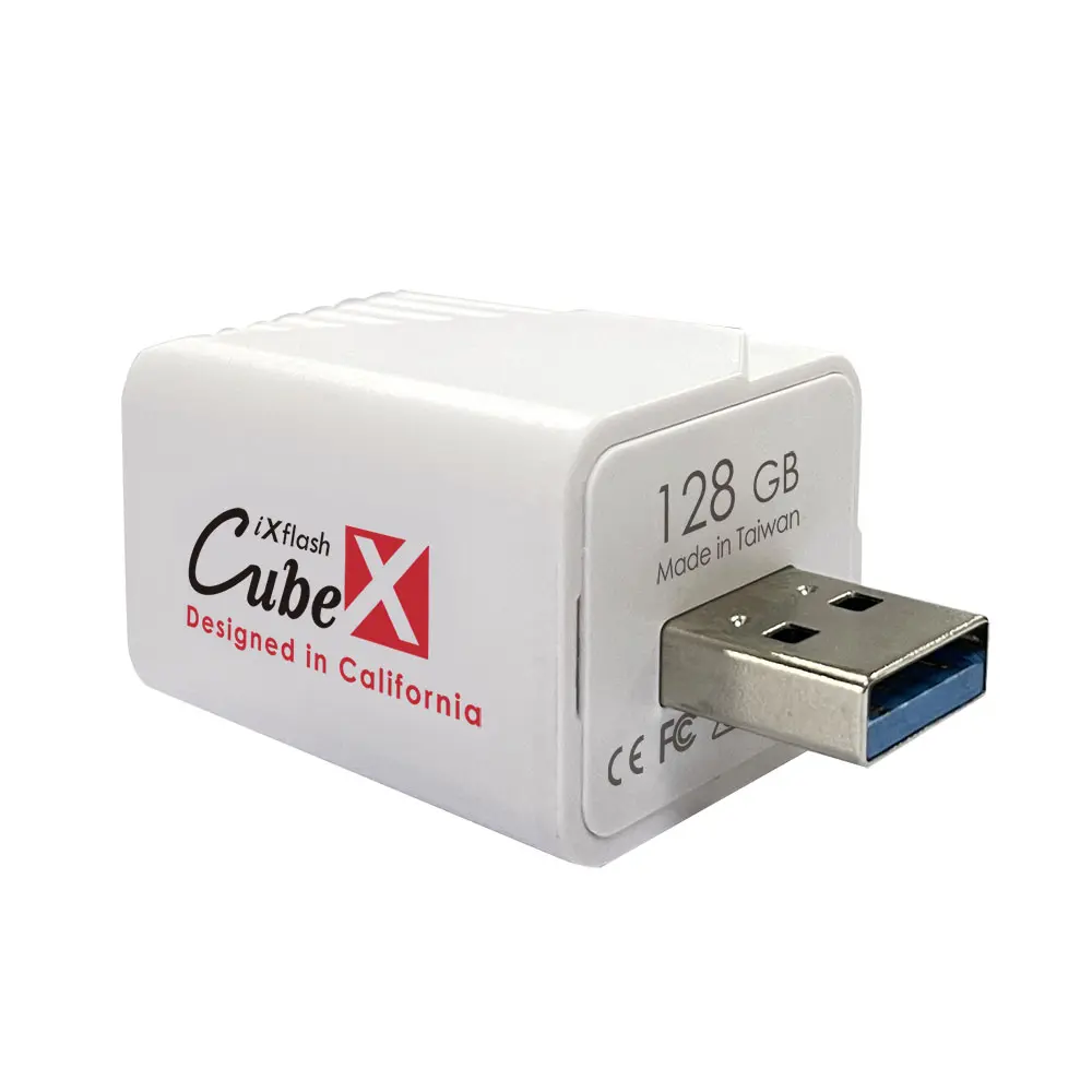 PioData iXflash Cube 128GB 256GB 512GB 1TB Photo Storage Device Apple MFi Certified USB Type A for iPhone & iPad, Auto Backup Photos & Videos 128GB 256GB