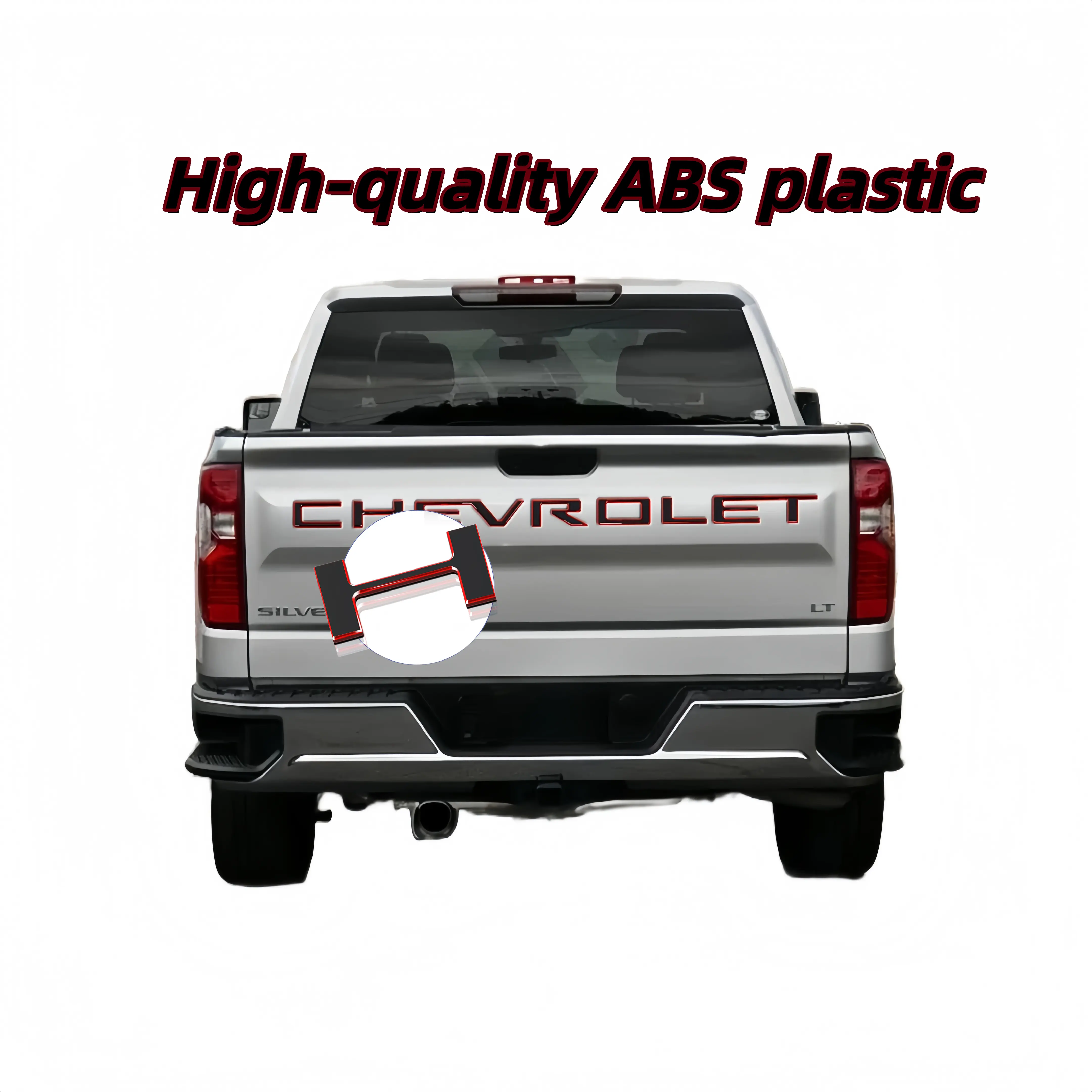 3D Raised Inserts Tailgate Letters Emblem for 2019-2025 Chevrolet Silverado, Chip-Resistant Weatherproof ABS Plastic Decals, Strong Peel & Stick Adhesive, Bold Accent Vehicle Exterior Decoration, Long-Lasting Gloss Black with Red Outline Car Accessory
