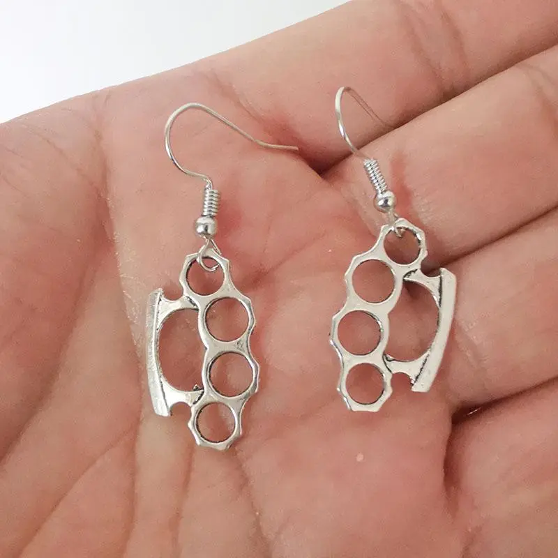 Women's Vintage Zinc Alloy Metal Brass Knuckles Dangle Drop Earrings - Goth Punk Style, 1 Pair Adult Costume Jewelry, 2023 Release, Fine Workmanship, Lead-Free Nickel-Free, No Deformation, Anniversary Accessory