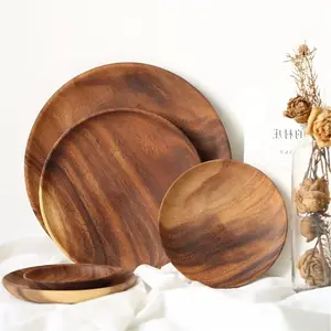 Solid Wood Round Plates - Natural Wood Finish, Versatile for Various Uses, Ideal for Home Decor and Cooking
