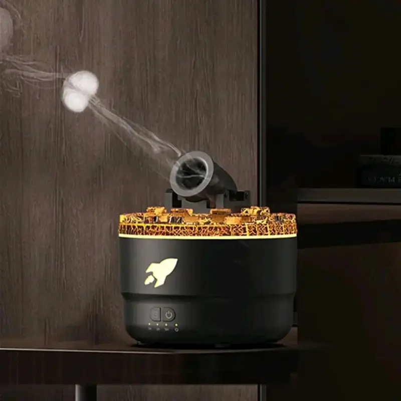 Cannon Blast Humidifier with Smoke Ring Effect, Volcanic Crack Aroma Diffuser with 7 Color LED Lights, USB Desktop Ultrasonic Humidifier for Home Office