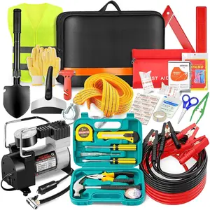 Car Emergency Roadside Kit,Vehicles Truck Road Side Safety Tool Kit with Air Compressor,Women Men Auto Winter Essentials Assistance Survival Kit with Jumpe