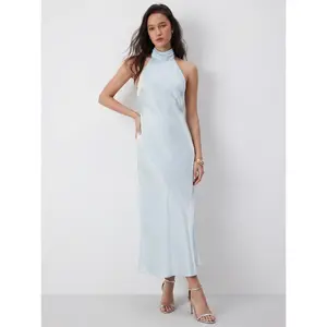 Cider Satin Halter Neckline Backless Mermaid Maxi Mermaid Dress