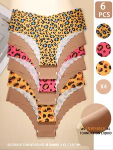 Women's Floral & Plain Print Panties Set, Comfortable Seamless Design, Fitted Waistband, All-Season Wear, Casual Style