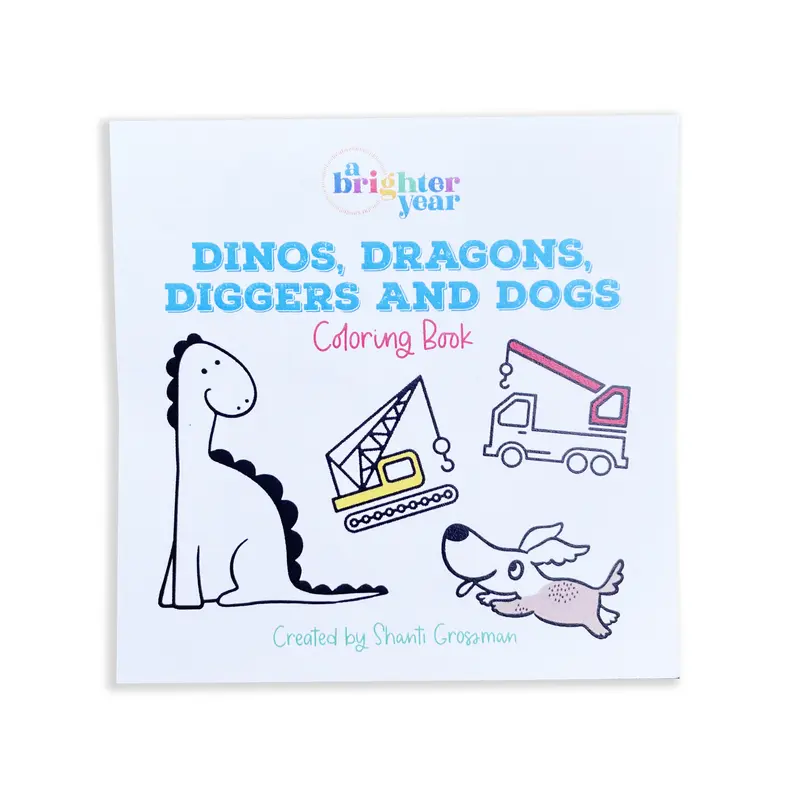 A Brighter Year Dinos Dragons Diggers & Dogs Mini Grownup Coloring Book - 3x3 Inch, Unisex, Simple Designs, Bold Art, Tear-Glue Binding, Soft Cover, Creative Fun (Crafts & DIY Lifestyle Hobby Book for Kids and Adults)