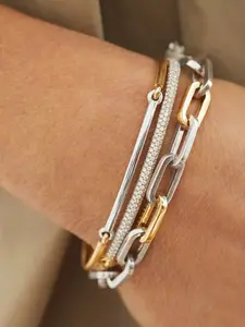 Unisex Bracelet With Gold And Silver Color Combination Metallic Texture Ot Clasp Stainless Steel 18k Gold Plated Waterproof And Anti Allergy New Fashion Design Hip Hop Style Accessory Exquisite Trendy Bracelet