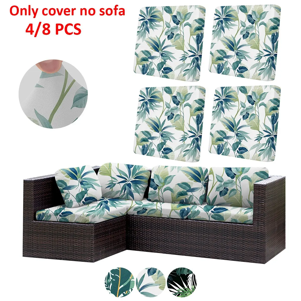 4pcs/8pcs Leaf Print Outdoor Sofa Cushion Covers, Stretch Outdoor Cushion Covers, Elastic Easy-To-Wash, Suitable for Patio, Garden, Home Decor, Sofa Protector, Patio Furniture Cushion Covers