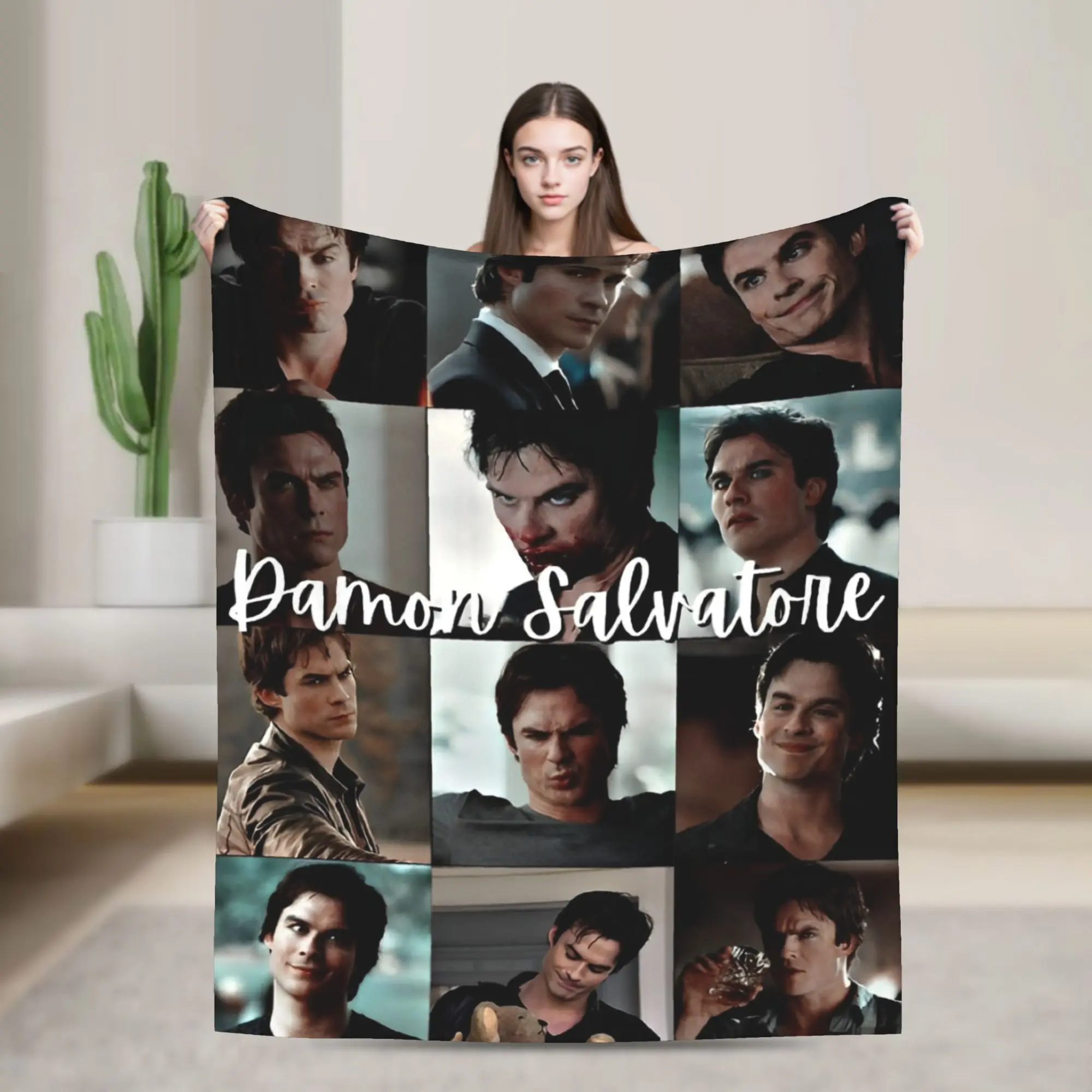 The Vampire Diaries Damon Salvatore Blanket Ultra-Soft Flannel Bed Blanket With Romantic Supernatural Design, Ideal Cozy Cover For Sofa, Travel Blanket For Adventures, And Decorative Blanket For Fans Of Vampire Drama