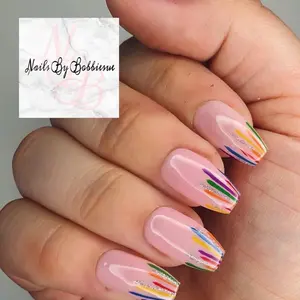 Pride Nails Rainbow Stripes Glitter Press on Nails - Fake Nails with Gel Polish, Complimentary Goodie Bag Included, Custom Sizing Available