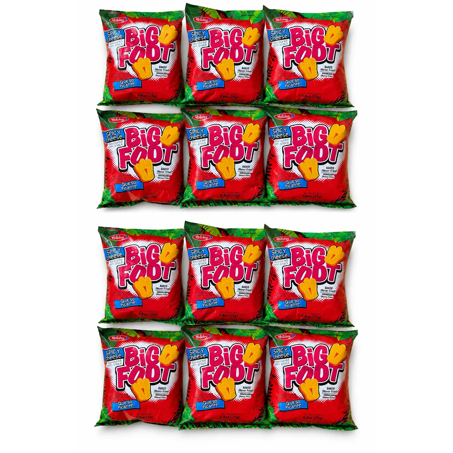 Holiday Big Foot Spicy Cheese Flavored Corn Snacks 12 Pack 25g Each