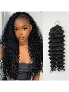 18 Inch 60g Deep Wave Feather Crochet Hair Pre-Looped for Black Women, 100 Strands Synthetic Pre Separated Invisible Miracle Knots Crochet Bundles, Feathered Tip Braids Extensions