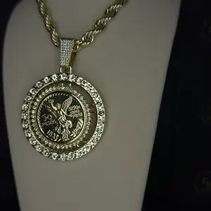 CEJEWELRY Polished 14k Yellow Gold Plated Clear Cubic Zirconia Pendant with 24 inch Rope Chain for Women and women