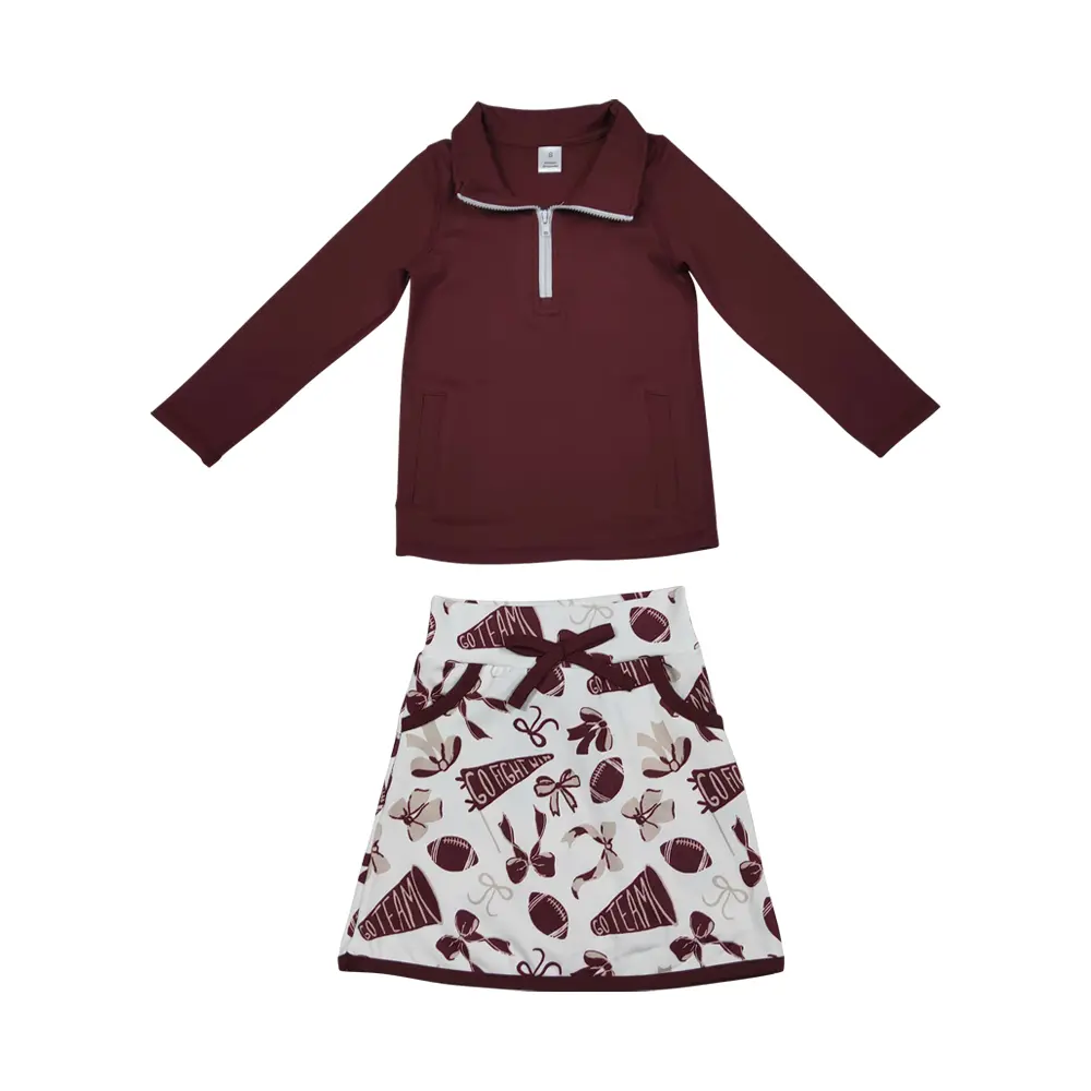 Girls' 2-Piece Athletic Set with Football Graphic, Sporty Maroon Long-Sleeve Active Top and Pants for Game Day, Athletic Top