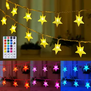 Color Changing Star String Lights - 17 ft 50 LED Star Fairy Lights with Remote and Timer, 16 Colors and 7 Modes, USB Powered String Lights for Bedroom Tent Patio Xmas Party Indoor Decor