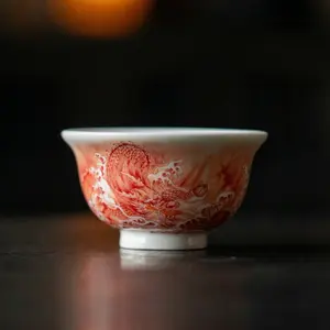 Blue-and-white Porcelain Gongfu Tea Cup with Dragon Design Traditional Tea Ware