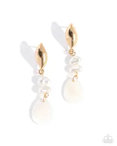 Sensational Sway - White Gold Shell Post Earrings - Paparazzi