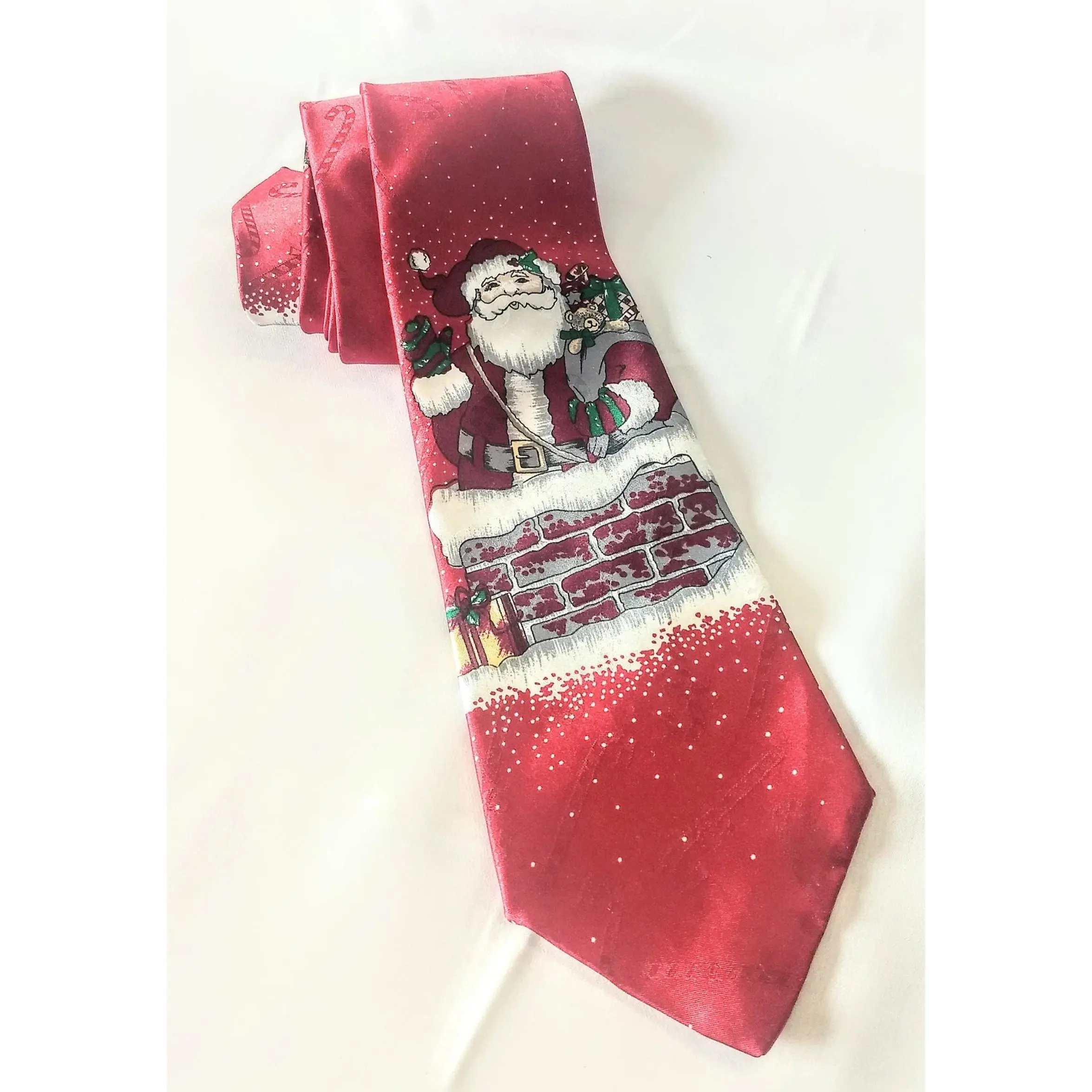 Men's Santa in Chimney Vintage Necktie Yule Tide Greetings