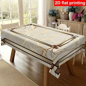 EastJia 1pc Elegant Modern 2D Art Tablecloth - Golden Stripe Design, Durable, Easy to Clean, Perfect for Party Dining & Home Decor, Machine-Made, Ideal for Valentine's Day, Spring Celebrations,summervibes