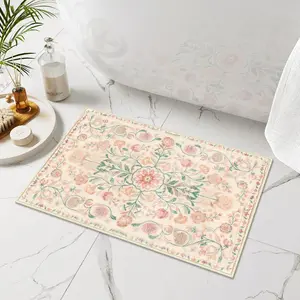 Boho Bath Mat Beige Floral Small Bathroom Rugs Ultra Soft Non-Slip  Bath Mats Machine Washable Farmhouse Floral Bath Rugs for Bathroom Toilet Sink Tub, 18x26 inch