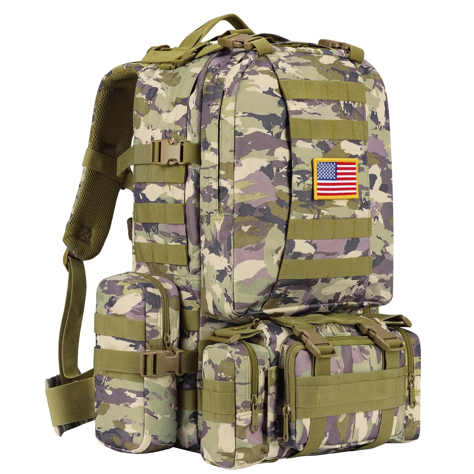 50-60L Tactical Backpack Army Rucksack Extra Large 3 Day Assault Pack Detachable Molle Bag Bug Out Bag, Auriclash
