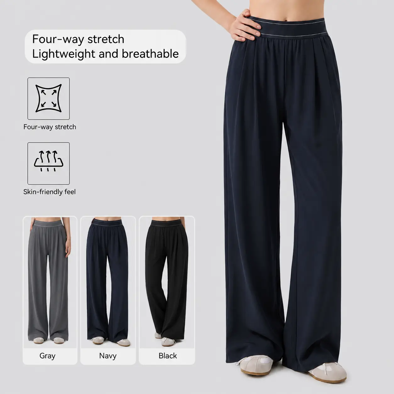 Women High Waisted Wide Leg Yoga Pants Fold Over Elastic Waist with Pockets Lightweight Quick Dry Soft Loose Straight Leg Summer Lounge Travel Athletic Casual Sports Trousers Black Sportswear bootcut legging design