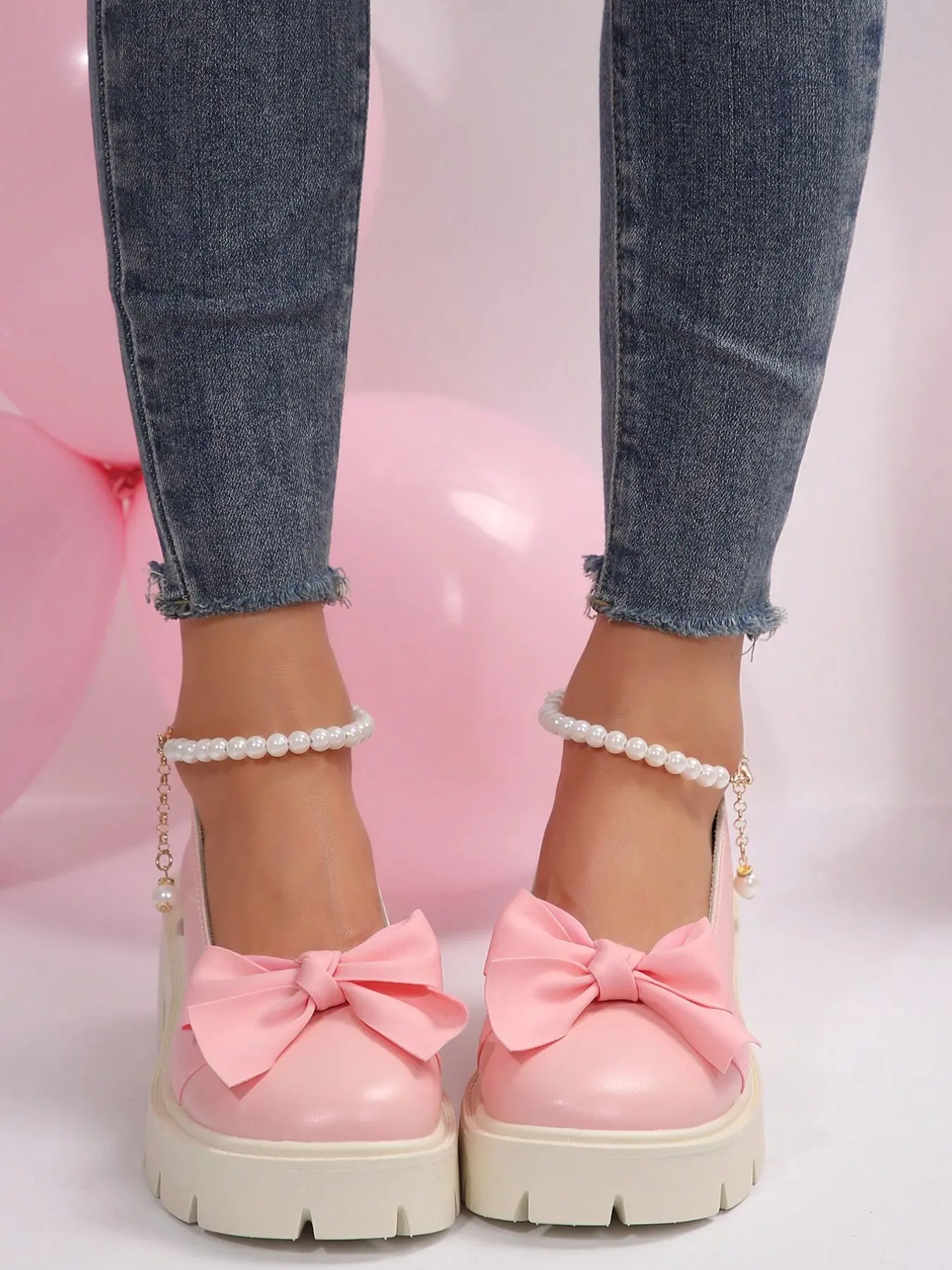 Women's Cute Bowknot Design Wedge Shoes, Fashionable Stylish Faux Pearl Decorated Platform Shoes for Women & Girls, Sweet Elegant Mary Jane Style Platforms for Daily & Party Decor