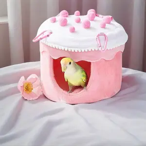 Adorable Cake-Themed Parrot Hammock Bed Plush Cotton Warm Sleeping Nest for Small Birds Like Budgies Cockatiels Sun Conures Hanging Cage Accessory for Cozy Winter and Fall Comfort