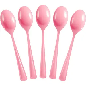 Exquisite 50 Pieces Pink Heavy Duty Disposable Plastic Spoons Cutlery Set Flatware Silverware For Party Supplies Tableware