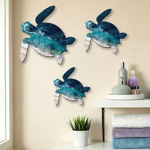 3pcs Set Sea Turtle Wooden Wall Decor, Artistic Vintage Coastal Room Decor, Summer Pool Home Decor, Bathroom Decor, Garden Decor, Birthday Gift
