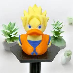 Golden Warrior Duck Figurine Spiky Hair Anime Style Decor 3D Printed Action Gift Over 9000 Power Level Anime Fan Dashboard Ornament