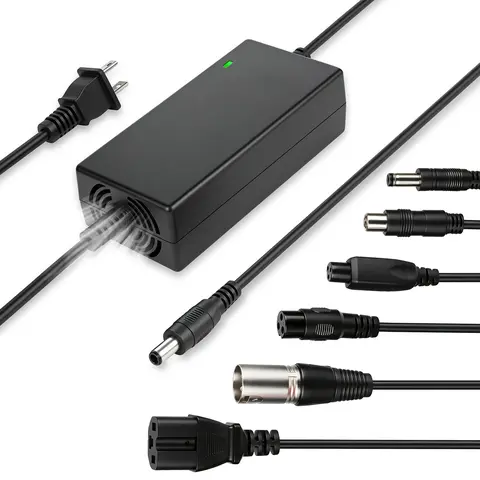 KUNLUN Plastic Body Power Adapter for Ebike Charging, 48V 13S Li-ion Batteries, 54.6V 2A, 7 Interchangeable Tips, Cooling Fan, LED Indicator, 8.2ft Cord, Black - Sports & Outdoor Scooter & Bike Accessories