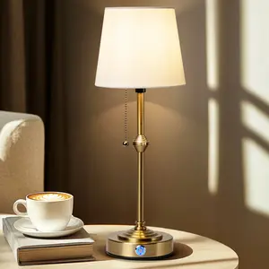 Rechargeable Cordless Table Lamp 5200mAh Battery Powered Dimmable Desk Lamp LED Night Light, Bedside Night Light with Fabric Shade for Bedroom Dining Room Camping Cafe, 3 Color Dimmable Touch Lamp