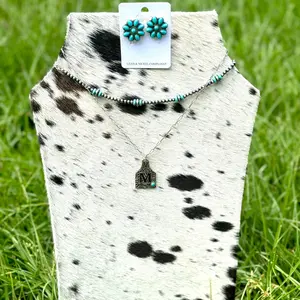 Western Turquoise Pearl Choker Necklace & earrings