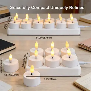 6/12PCS LED Rechargeable Tea Lights Candles with Remote Control & Timer – Cozy Flickering Flameless Candles for Fall, Halloween, Weddings & Home Decor
