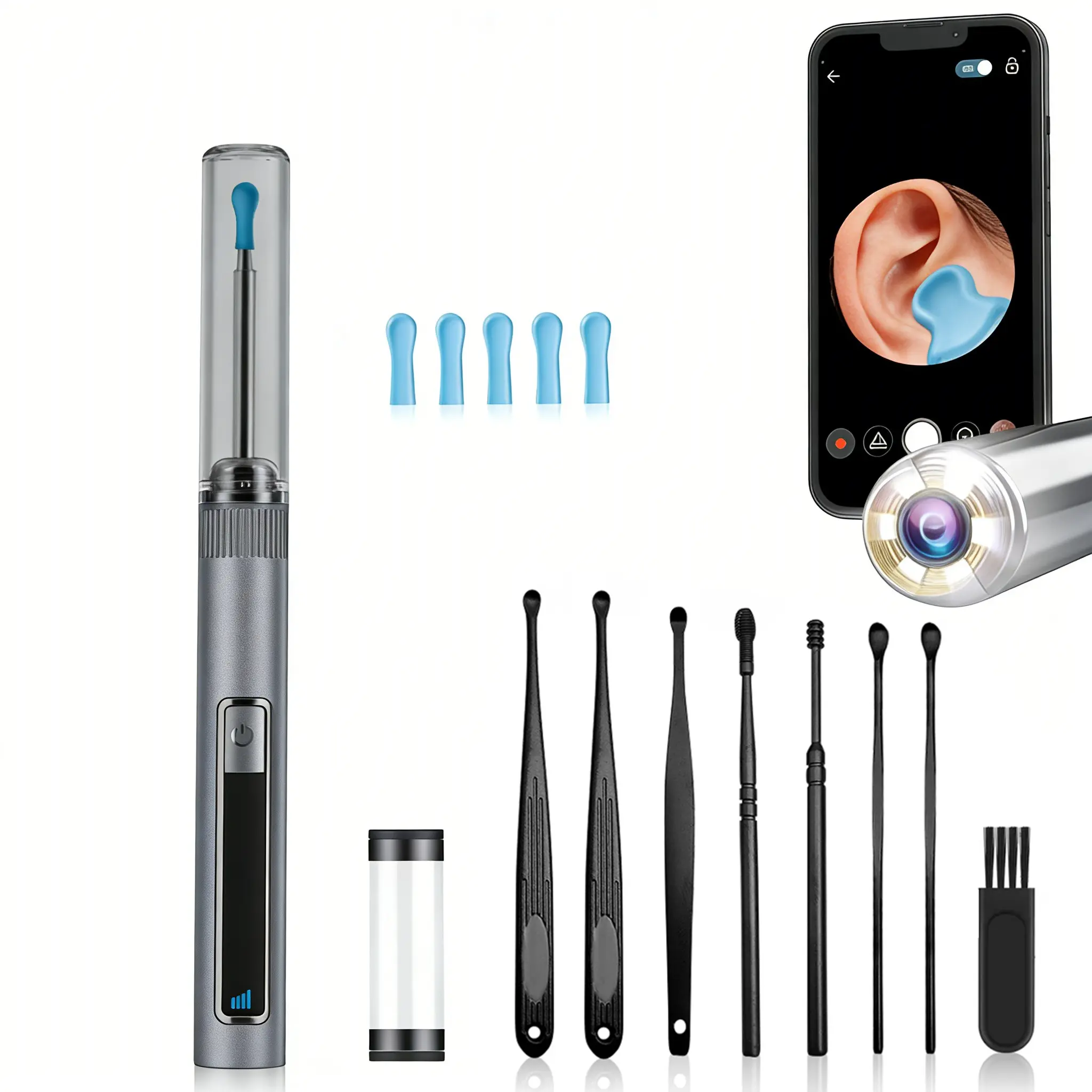 Intelligent Visual Ear Scoop, 1 Set Ear Wax Remover with 5 Ear Scoops & 8 Ear Digging Tools, Rechargeable Ear Wax Removal Kit for Smartphones, Ear Wax Removal Camera, Ear Cleaner Camera