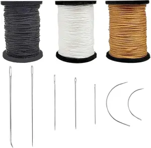 Extra Strong Upholstery Repair Sewing Thread Kit and Heavy Duty Household Hand Needles, Including 7 Styles of Leather Canvas Sewing Needles and 3 Rolls Nylon Thread (70 Yard Per Roll), 3 Colors