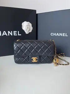Pre-owned CHANEL Classic Flap Mini Rectangular 20cm – Black Lambskin with Gold Hardware – Gold Ball Adjustable Chain – Chip Version – 30 Series (2020)