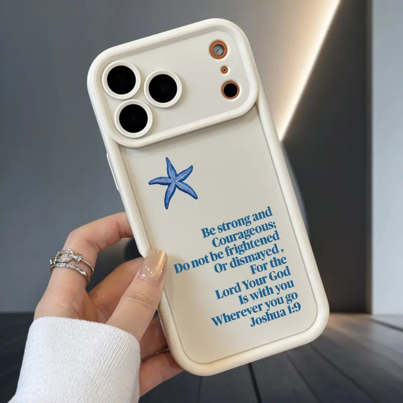 "Be Strong and Courageous" Flower Military-Grade Shockproof Silicone Phone Case Cover for iPhone 11, X, XS (Pro, Max, Plus), 12-17, 16e, Air - Non-Slip Soft Accessory with Full Protection