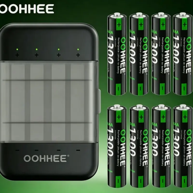 8PCS 1.5V 1300mWh Rechargeable Li-ion AAA Batteries with 4-Slot Portable Universal Charger & Storage Box, Long-Lasting Charging Solution for Triple A Power Needs, Universal Battery Charger Accessory, Aaa Battery
